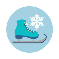 Blue ice skate with snowflake graphic in circle