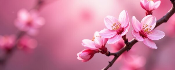 Obraz premium Delicate pink blossoms, soft focus, bokeh effect, illustration, spring, beauty
