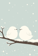 Winter Birds on Snowy Branch Illustration