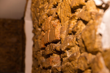 Close-up of rustic brick and stone wall texture