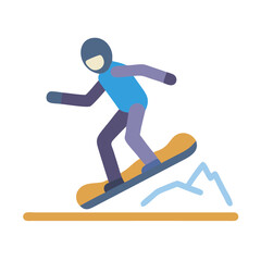 Fototapeta premium Snowboarding flat vector icon on black background