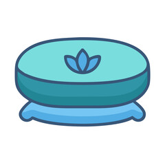 Turquoise yoga cushion pillow with lotus flower illustration