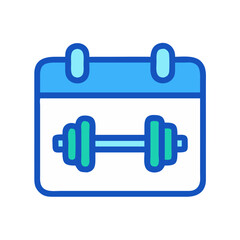 Fitness schedule icon with dumbbell on calendar page