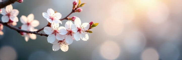 Full bloom white cherry blossoms, vibrant branches, bright light , pure, flowers, white