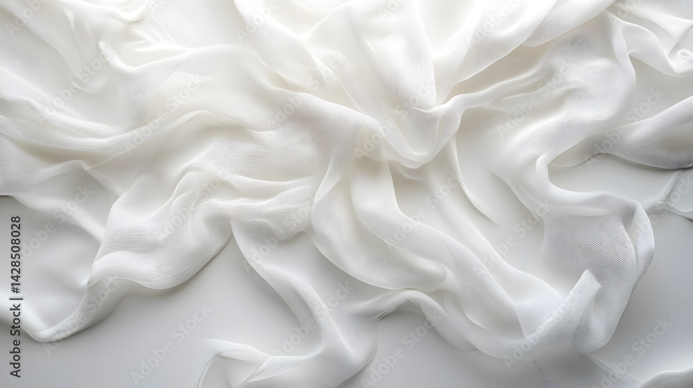 Poster flowing white fabric texture studio setting textile photography soft environment close-up view elega