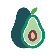 Stylized avocado drawing on black background, healthy eating