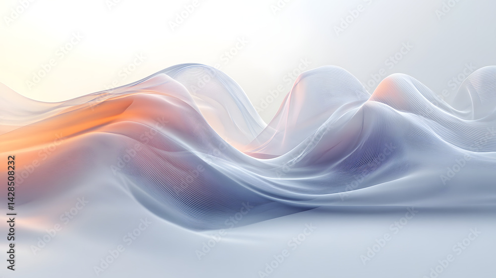 Poster flowing abstract waves in soft hues pure white background digital art calm environment high angle vi