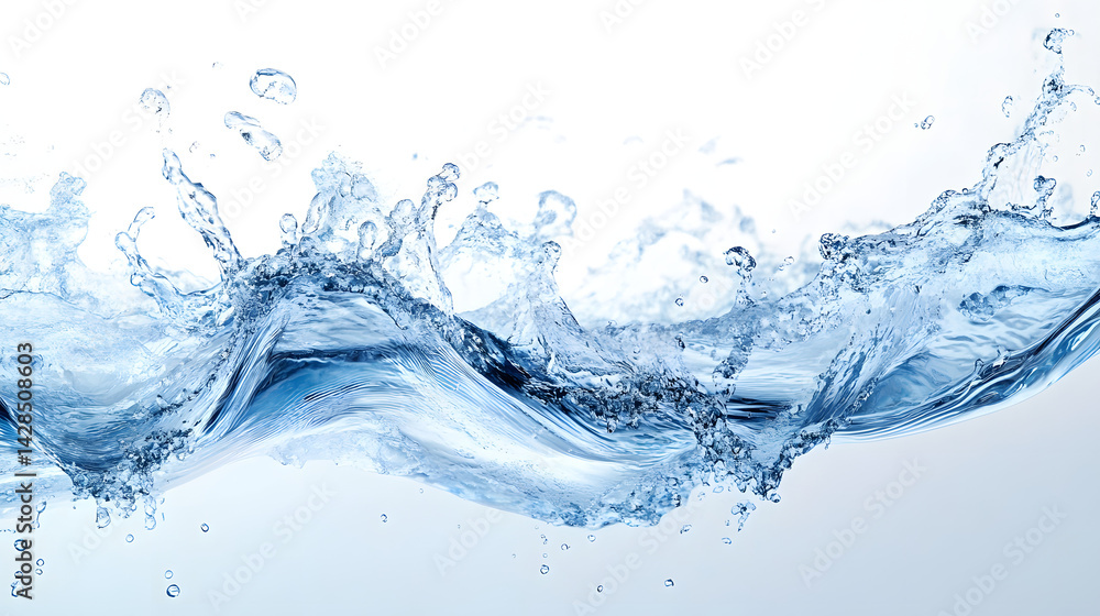 Poster close-up view of dynamic water splash action on a crisp white background - high quality