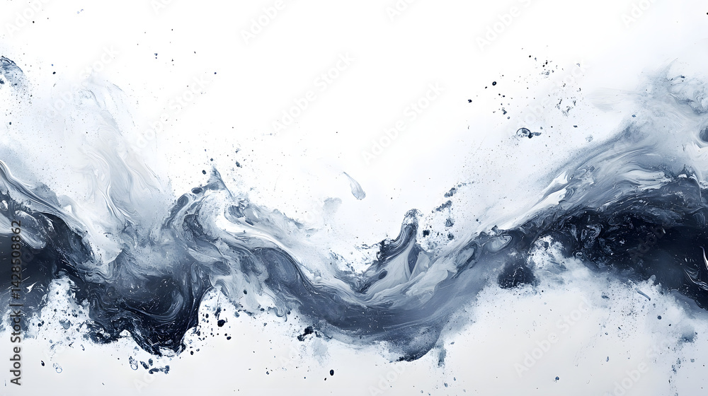Poster dynamic abstract swirling waves on pure white background art creation minimalist design artistic vie