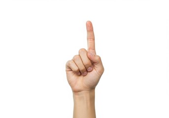 Hand showing number one finger on white background