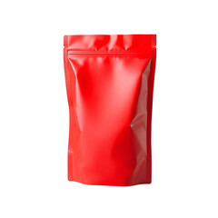 A blank red standing pouch packaging mockup isolated on transparent background