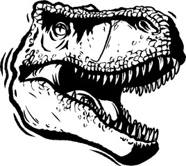 Prehistoric T rex dinosaur head illustration. isolated clipart. Dangerous ancient predator, tyrannosaurus fossil design element