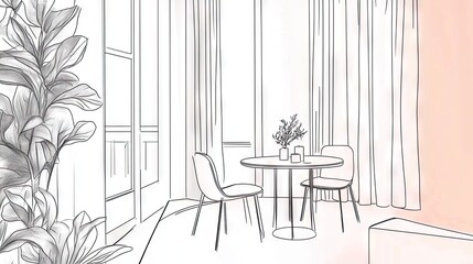 Interior sketch of a modern dining area.
