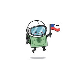 Fototapeta premium Cute astronaut character wearing euro banknote costume holding Czech Republic flag vector illustration 