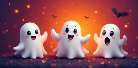 Obraz premium Small happy Halloween ghosts vector design, perfect for holiday , vector, graphic, pastel