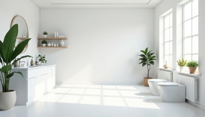 Fototapeta premium Sterile white studio space; perfect for showcasing items , advertising, white backdrop