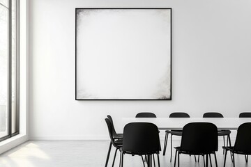Empty art piece on a wall in a modern, minimalist dining area
