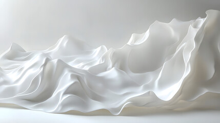 Fluid white fabric waves studio setting abstract art soft textures minimalist aesthetic