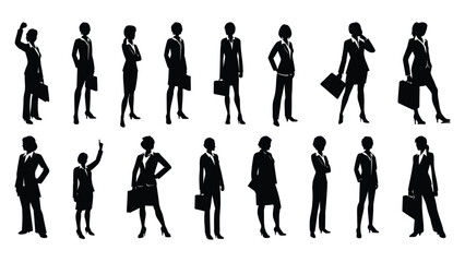 Collection of business women silhouette vector, Set of business people, group of people