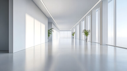 Fototapeta premium Modern minimalist office interior bright space architecture professional environment wide view