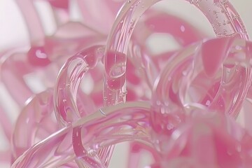 A close-up view of translucent pink objects intertwined, showcasing fluid shapes and bubbles, creating an abstract, dreamy effect.