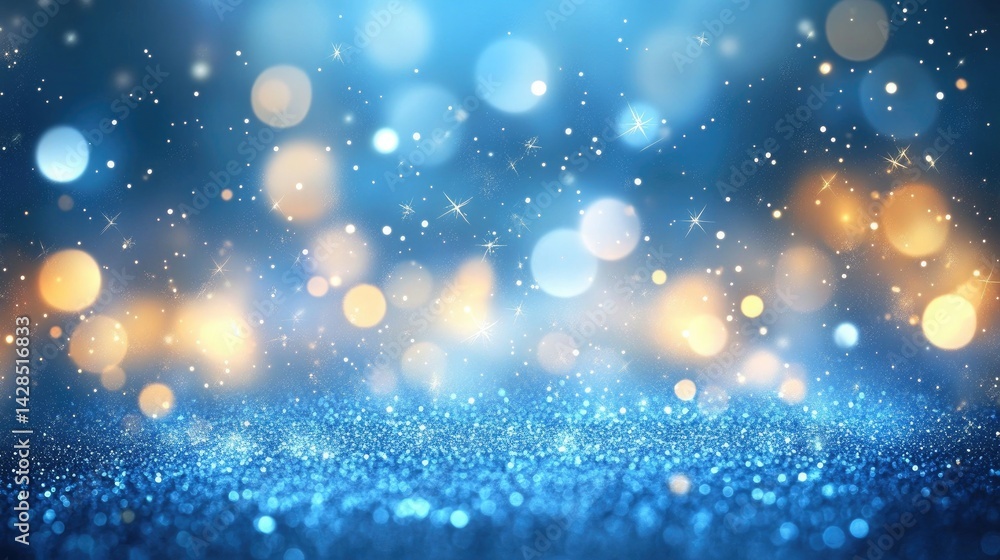 Poster light blue glitter texture background with sparkling bokeh and stars