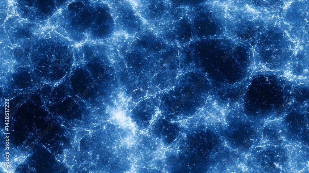 Poster abstract digital rendering of intricate, swirling blue patterns.