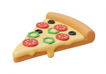 3D Render of a Pizza Slice with Melted Cheese, Tomatoes, Olives and Peppers