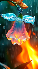 Obraz premium beautiful hyper realistic visual of a crystal bluebell flower, created by generative ai 