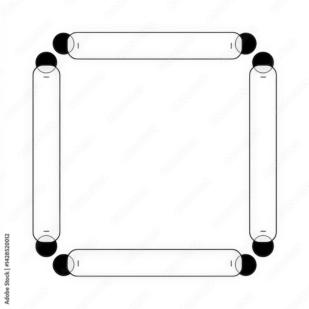 Aufkleber abstract design featuring an outlined square with rounded ends and circular accents.