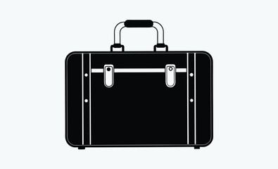 Vintage travel bag silhouette, A black and white line art drawing of a vintage canvas travel bag with leather trim
