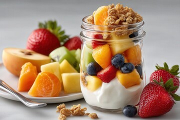 Colorful Yogurt Parfait with Fresh Fruits and Crunchy Granola