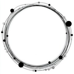 Obraz premium Abstract circular design with varying sizes of dots and lines in black and white.