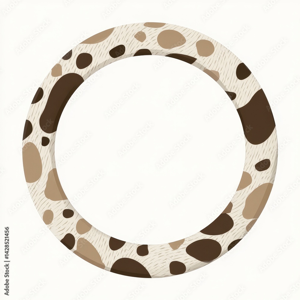 Poster circular design featuring a patterned border with earthy tones and textures.