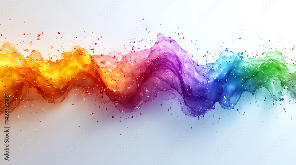 Poster abstract colorful liquid wave with droplets isolated on white background for artistic backdrop and d