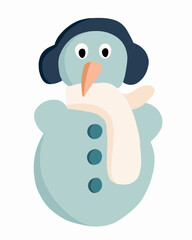 Vector isolated illustration of a snowman on a white background.