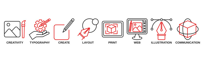 Graphic design banner web icon vector illustration concept with icon of creativity, typography, create, layout, print, web, illustration and communication 