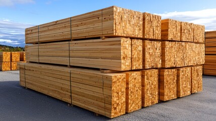 Stacked wooden planks ready for construction in a lumber yard
