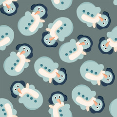 Vector isolated illustration of a pattern with snowmen. Christmas pattern.