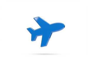 Obraz premium Blue Airplane Icon 3D Glossy Style White Background