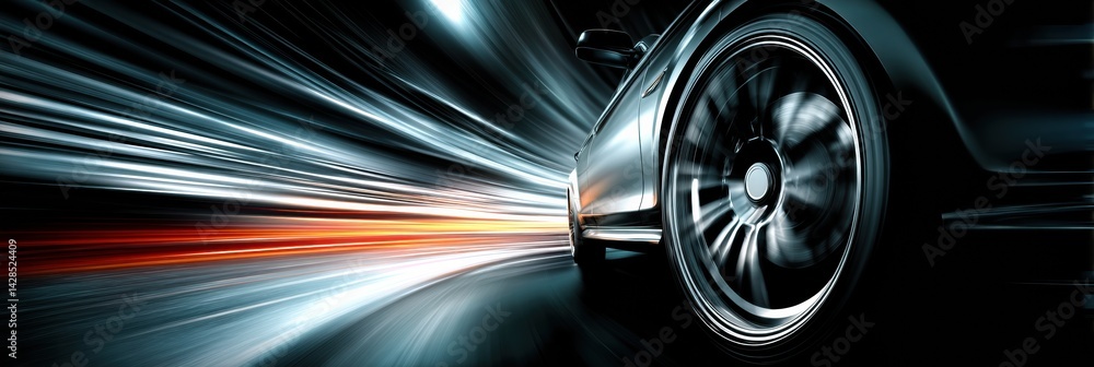 Aufkleber close-up of sport car wheel in motion blur with clean lighting capturing dynamic movement and speed 