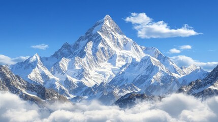 Obraz premium Majestic Snow-Covered Mountain Peak: An Untouched Winter Wonderland in the High Altitude Landscape