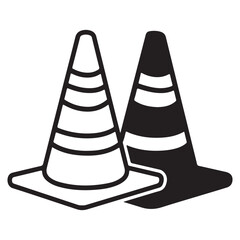 Traffic Cone Icon Set – Safety Cone Vector Silhouette and Outline Illustration