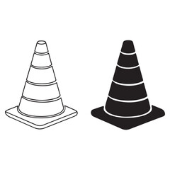 Traffic Cone Icon Set – Safety Cone Vector Silhouette and Outline Illustration