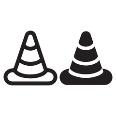 Traffic Cone Icon Set – Safety Cone Vector Silhouette and Outline Illustration