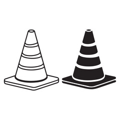 Traffic Cone Icon Set – Safety Cone Vector Silhouette and Outline Illustration