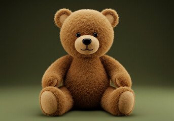 Obraz premium Brown Fluffy Teddy Bear Sitting on Green Background
