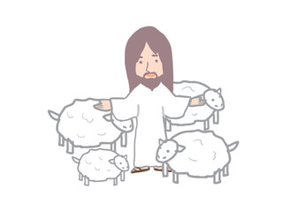 Jesus Christ and his flock of sheep illustration