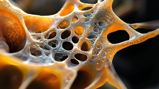 Intricate close-up of organic cell structure showcasing vibrant colors and textures in nature