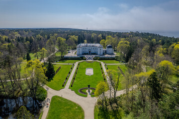 Aerial spring view of Birute park in Palanga, Amber museum, Lithuania